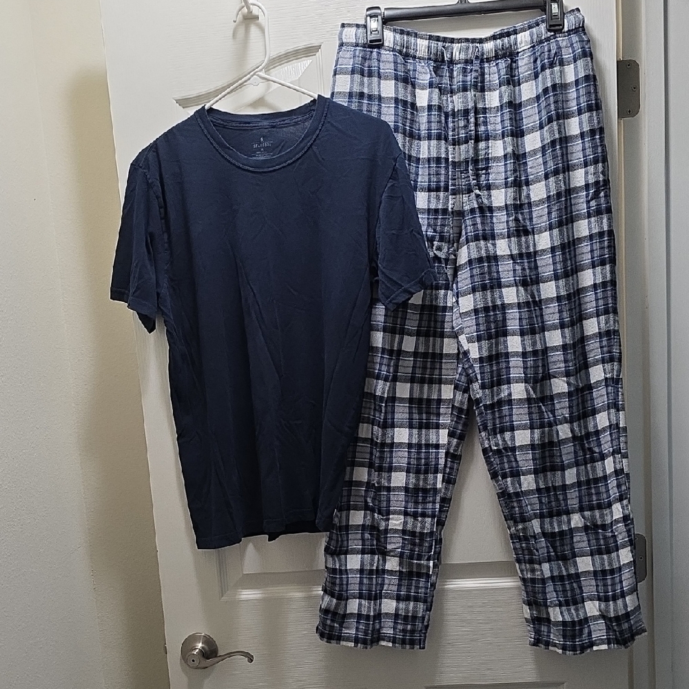Navy and White Plaid Pajama Set